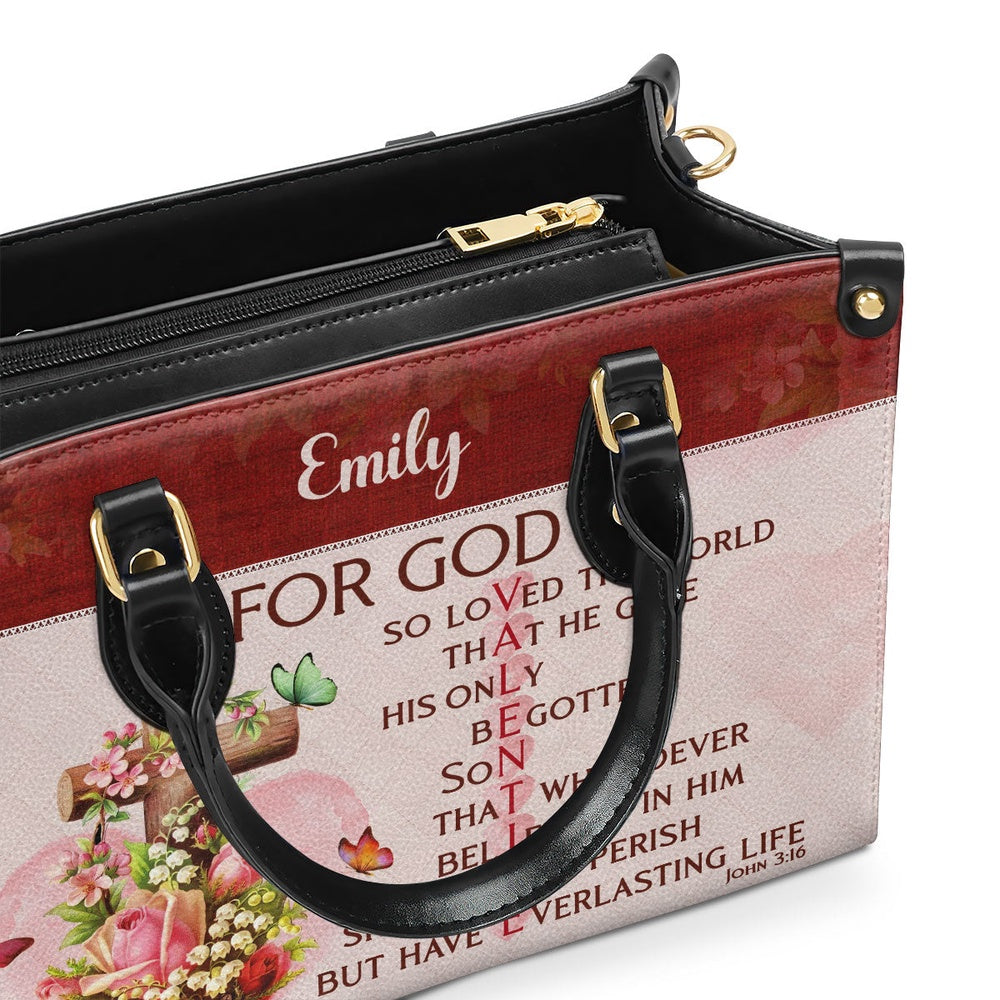 Personalized Christian Leather Bag, For God So Loved The World Christian Valentine Gifts For Women Of God Leather Handbag, Faith Handbag