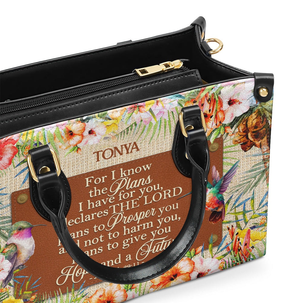 Personalized Christian Leather Bag, For I Know The Plans I Have For You Leather Handbag, Faith Handbag