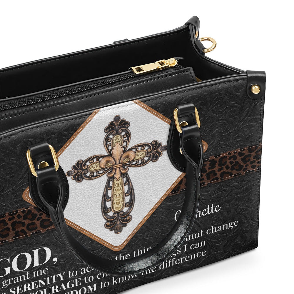 Personalized Christian Leather Bag, God, Grant Me The Serenity To Accept The Things I Cannot Change Leather Handbag, Faith Handbag
