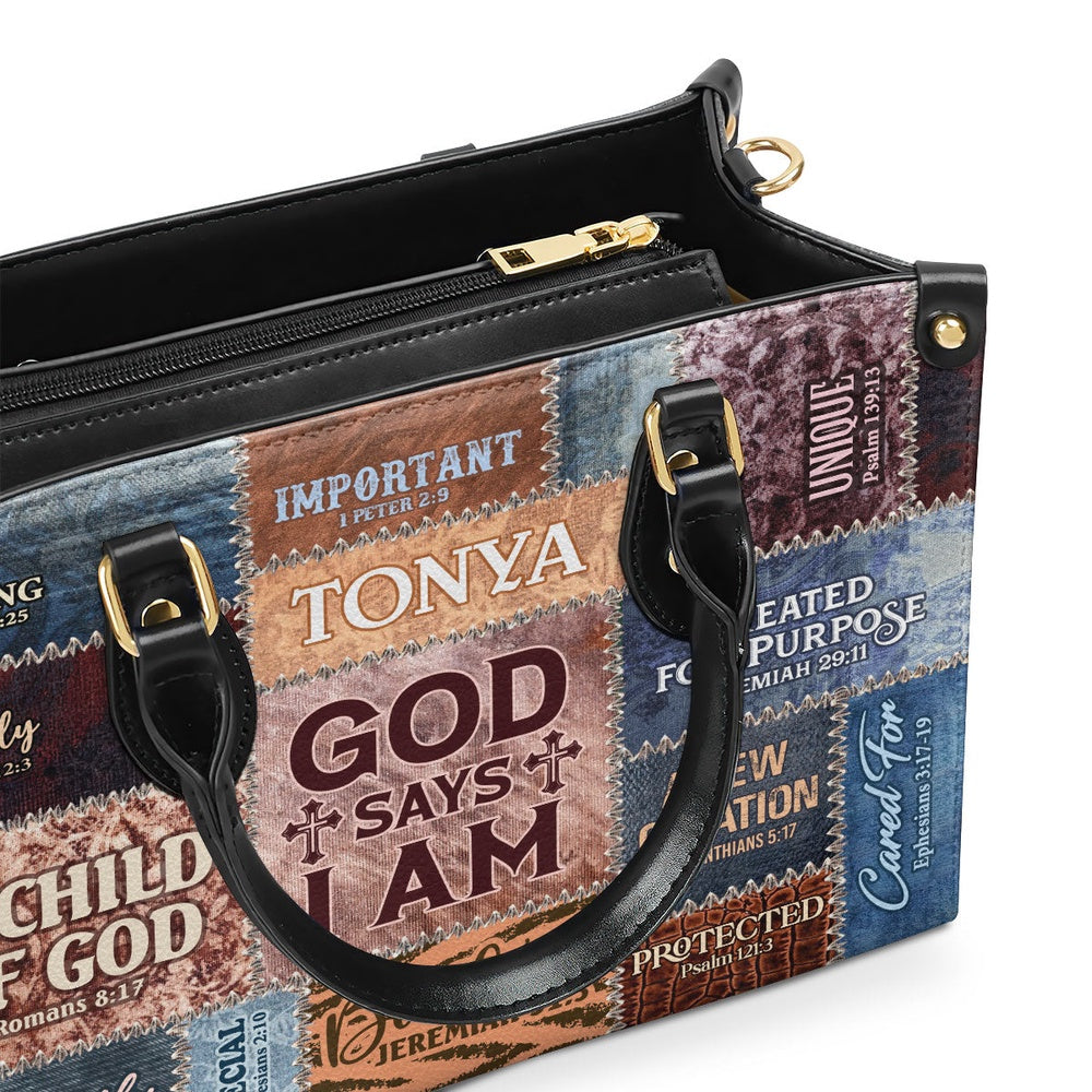 Personalized Christian Leather Bag, God Says I Am A Child Of God Romans 8 17 Leather Handbag, Faith Handbag