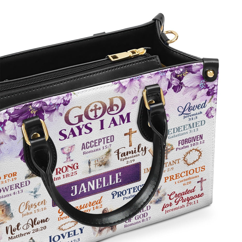 Personalized Christian Leather Bag, God Says I Am A New Creation 2 Corinthians 5 17 Leather Handbag, Faith Handbag