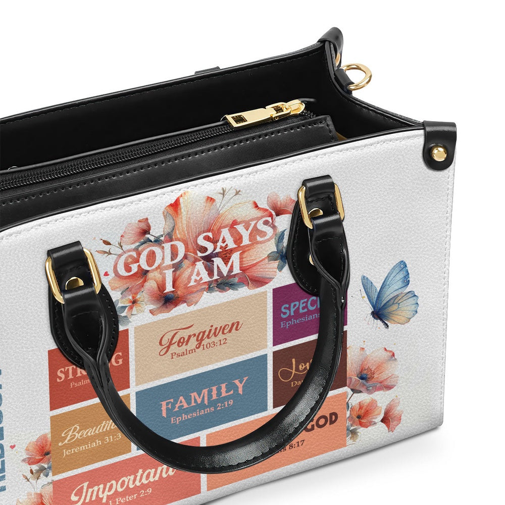 Personalized Christian Leather Bag, God Says I Am Special Ephesians 2 10 Leather Handbag, Faith Handbag