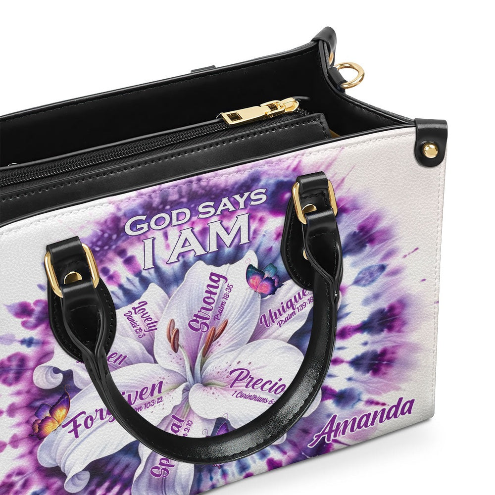 Personalized Christian Leather Bag, God Says I Am Strong Leather Handbag, Faith Handbag