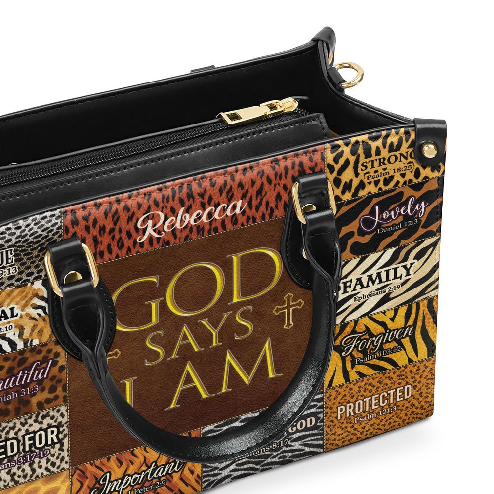 Personalized Christian Leather Bag, God Says I Am Unique Leather Handbag, Faith Handbag