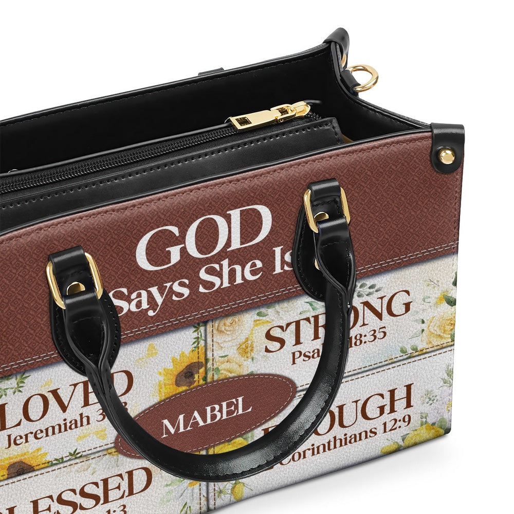 Personalized Christian Leather Bag, God Says She Is Personalized Leather Handbag, Faith Handbag