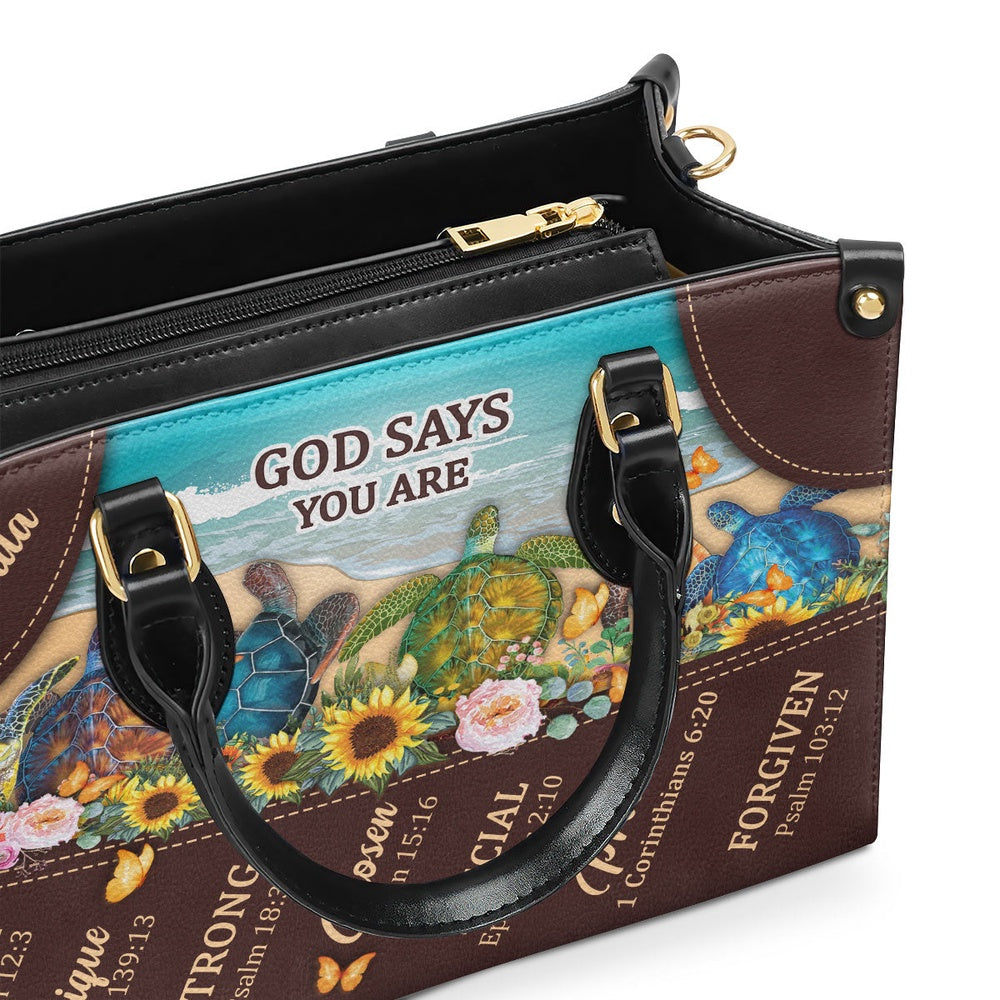 Personalized Christian Leather Bag, God Says You Are Lovely - Beautiful Personalized Turtle Leather Handb, Faith Handbag