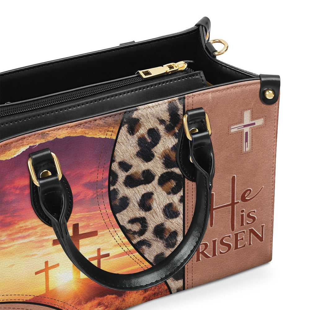 Personalized Christian Leather Bag, He Is Risen Leather Handbag, Faith Handbag