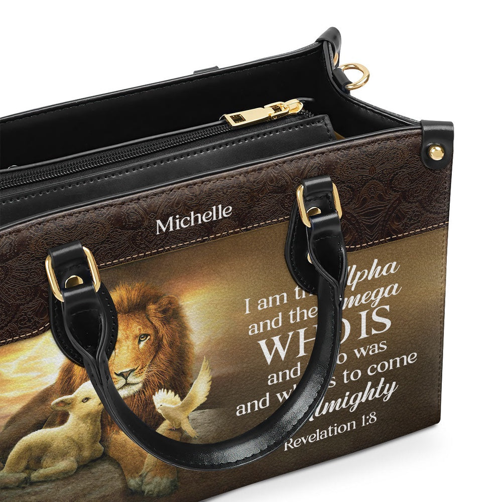 Personalized Christian Leather Bag, I Am The Alpha And The Omega - Lovely Personalized Leather Handbag, Faith Handbag