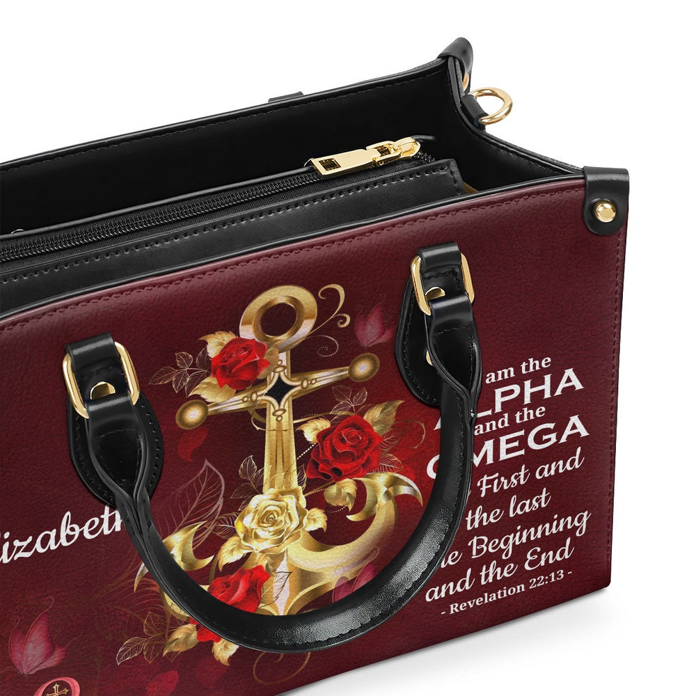 Personalized Christian Leather Bag, I Am The Alpha And The Omega - Unique Personalized Leather Handbag, Faith Handbag