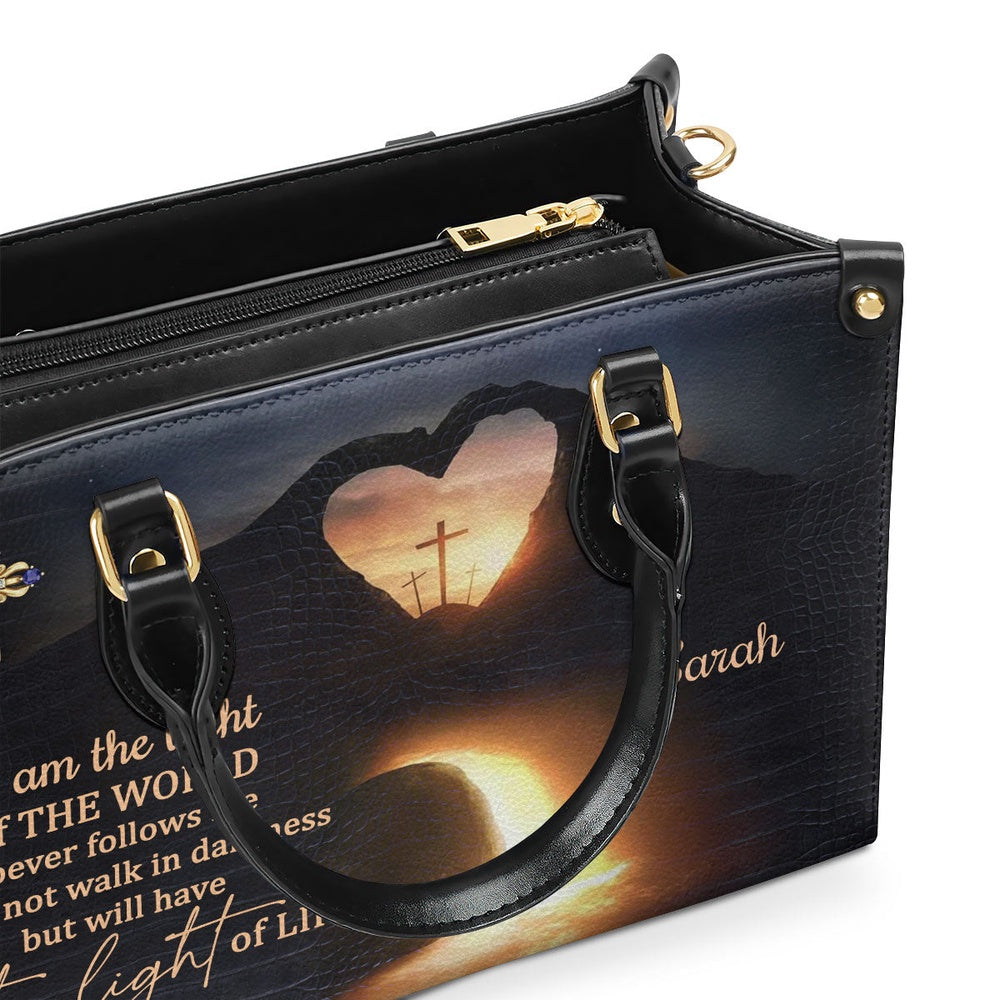 Personalized Christian Leather Bag, I Am The Light Of The World Leather Handbag, Faith Handbag