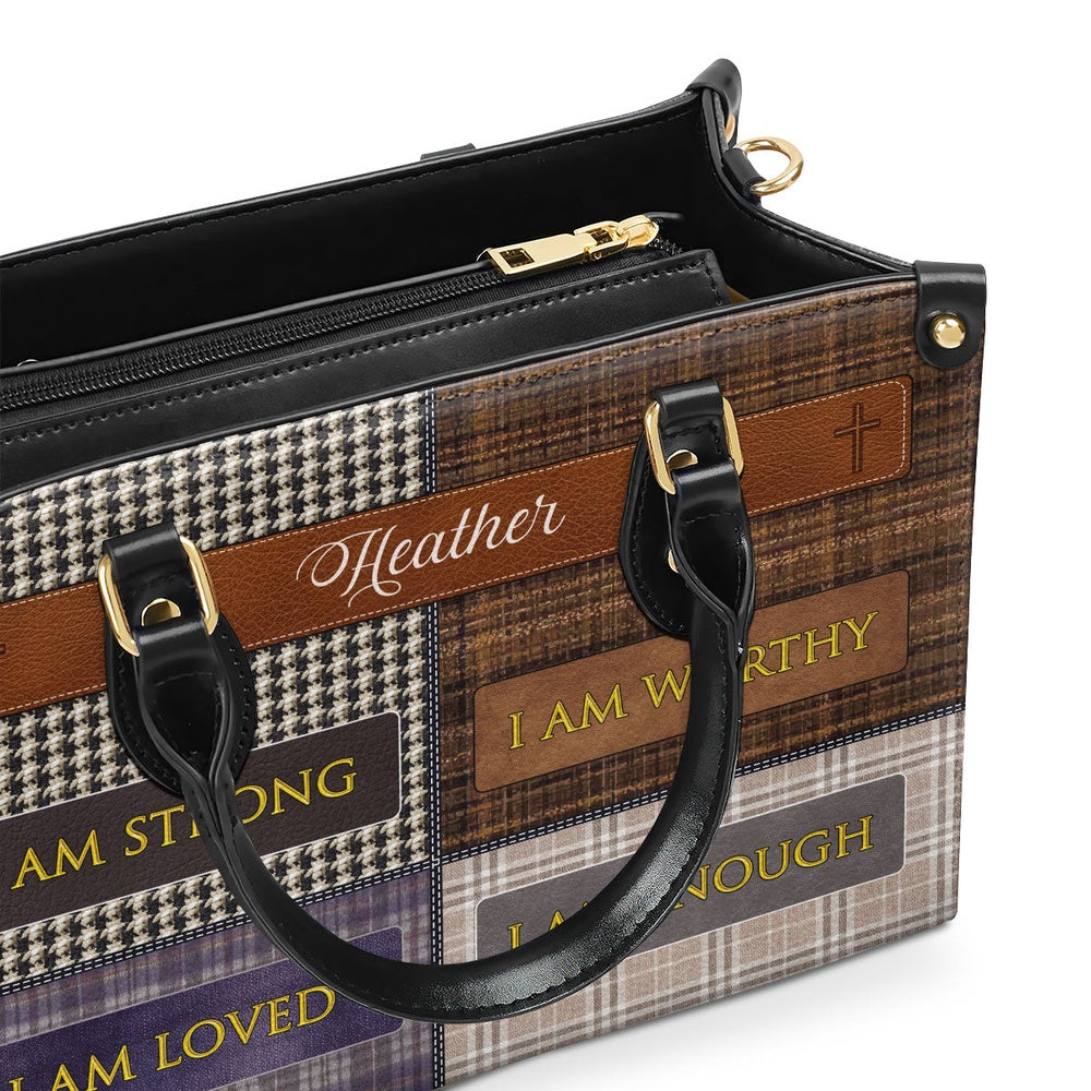 Personalized Christian Leather Bag, I Am Worthy Leather Handbag, Faith Handbag