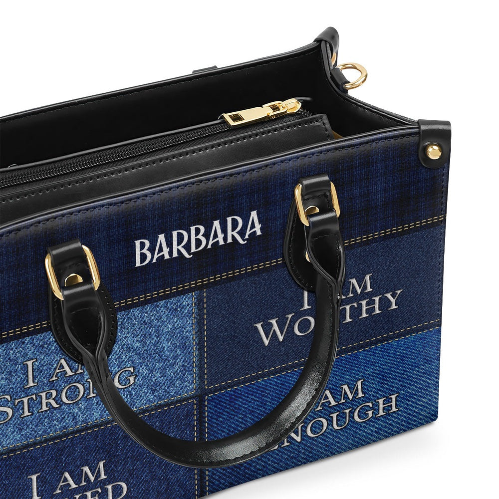 Personalized Christian Leather Bag, I Am Worthy Leather Handbag Religious Gift For Worship Friends, Faith Handbag