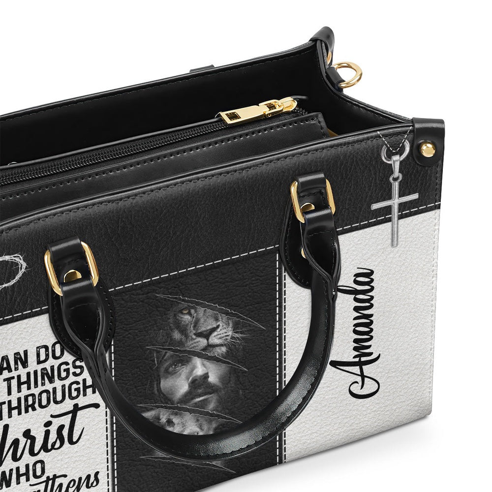Personalized Christian Leather Bag, I Can Do All Things Through Christ - Beautiful Personalized Lion Leather Handbag, Faith Handbag