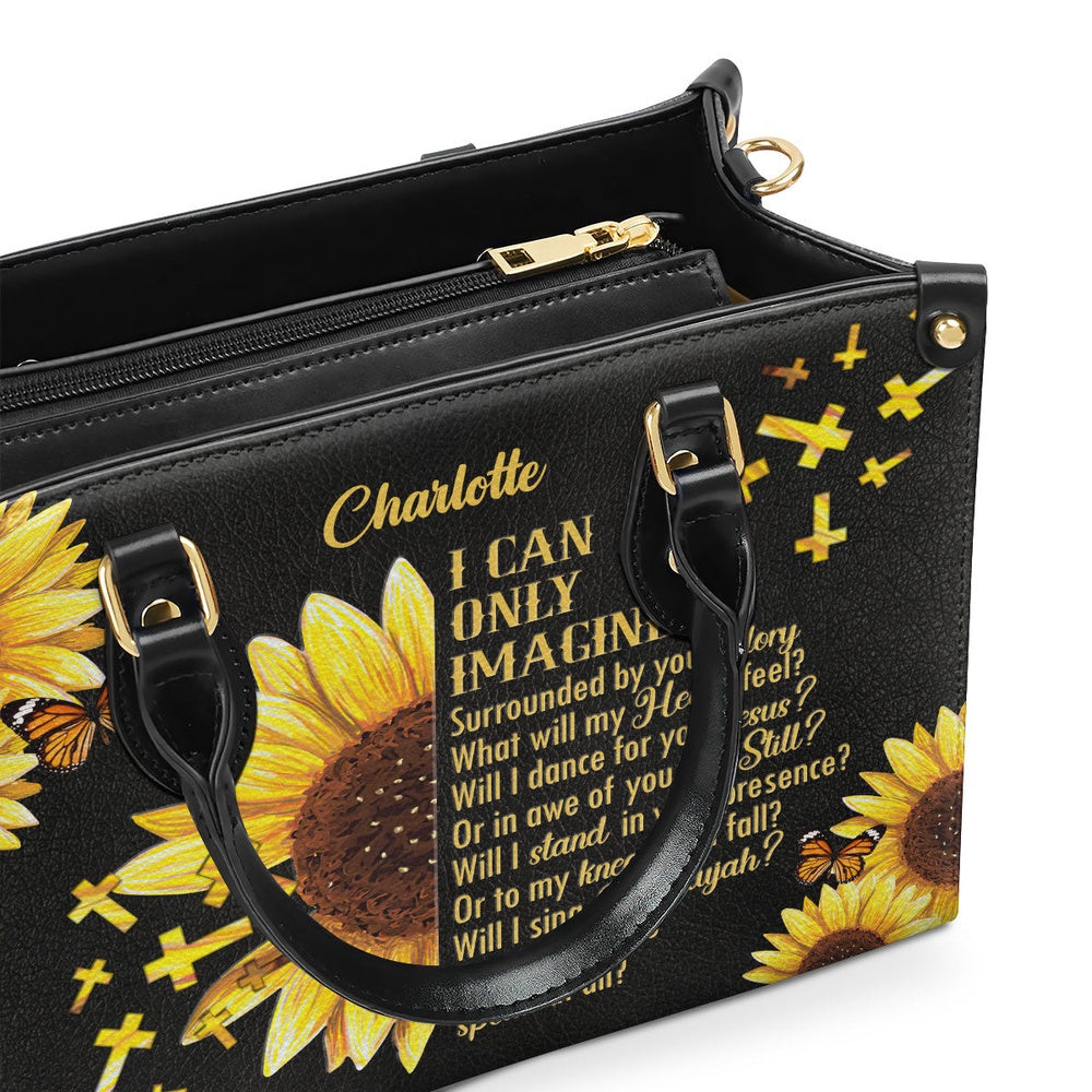 Personalized Christian Leather Bag, I Can Only Imagine Sunflower And Cross Leather Handbag, Faith Handbag