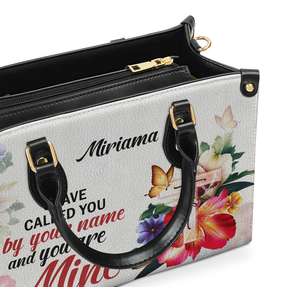 Personalized Christian Leather Bag, I Have Called You By Your Name Isaiah 431 Cross And Flowe Leather Handbag, Faith Handbag