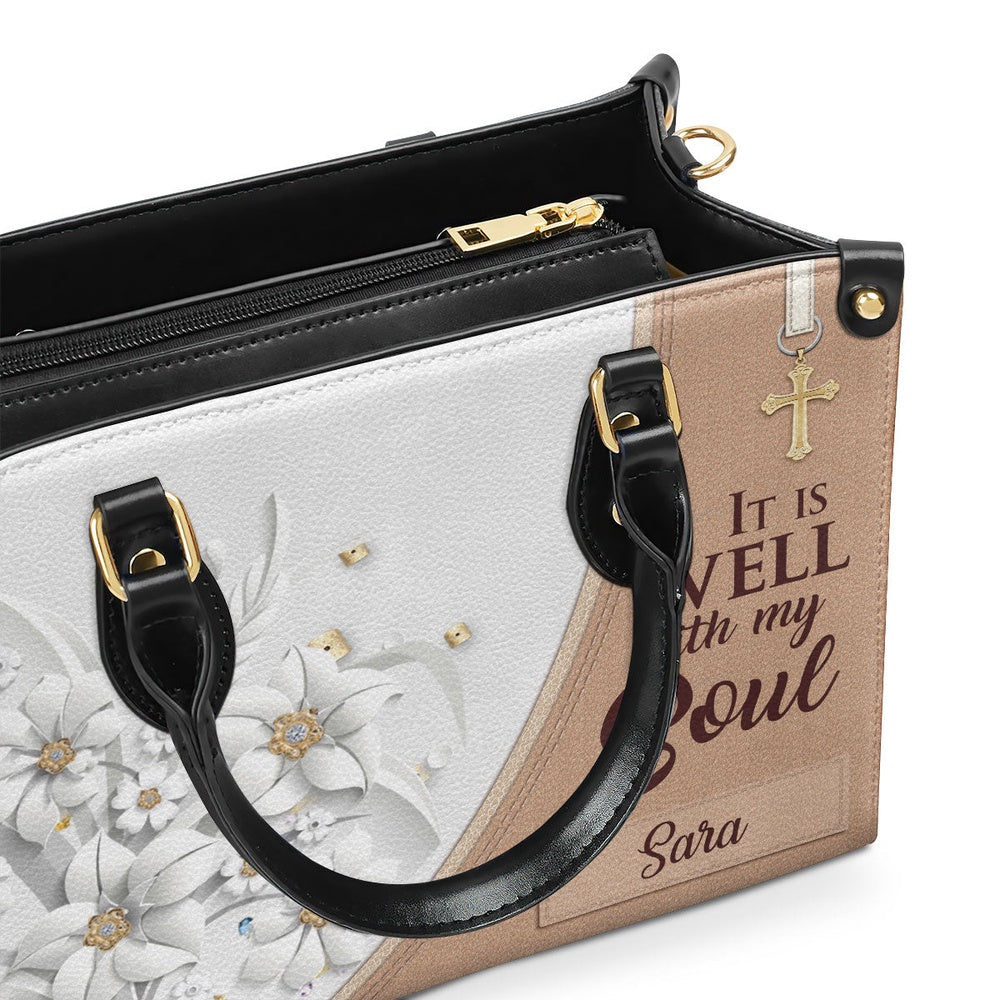 Personalized Christian Leather Bag, It Is Well With My Soul Leather Handbag, Faith Handbag