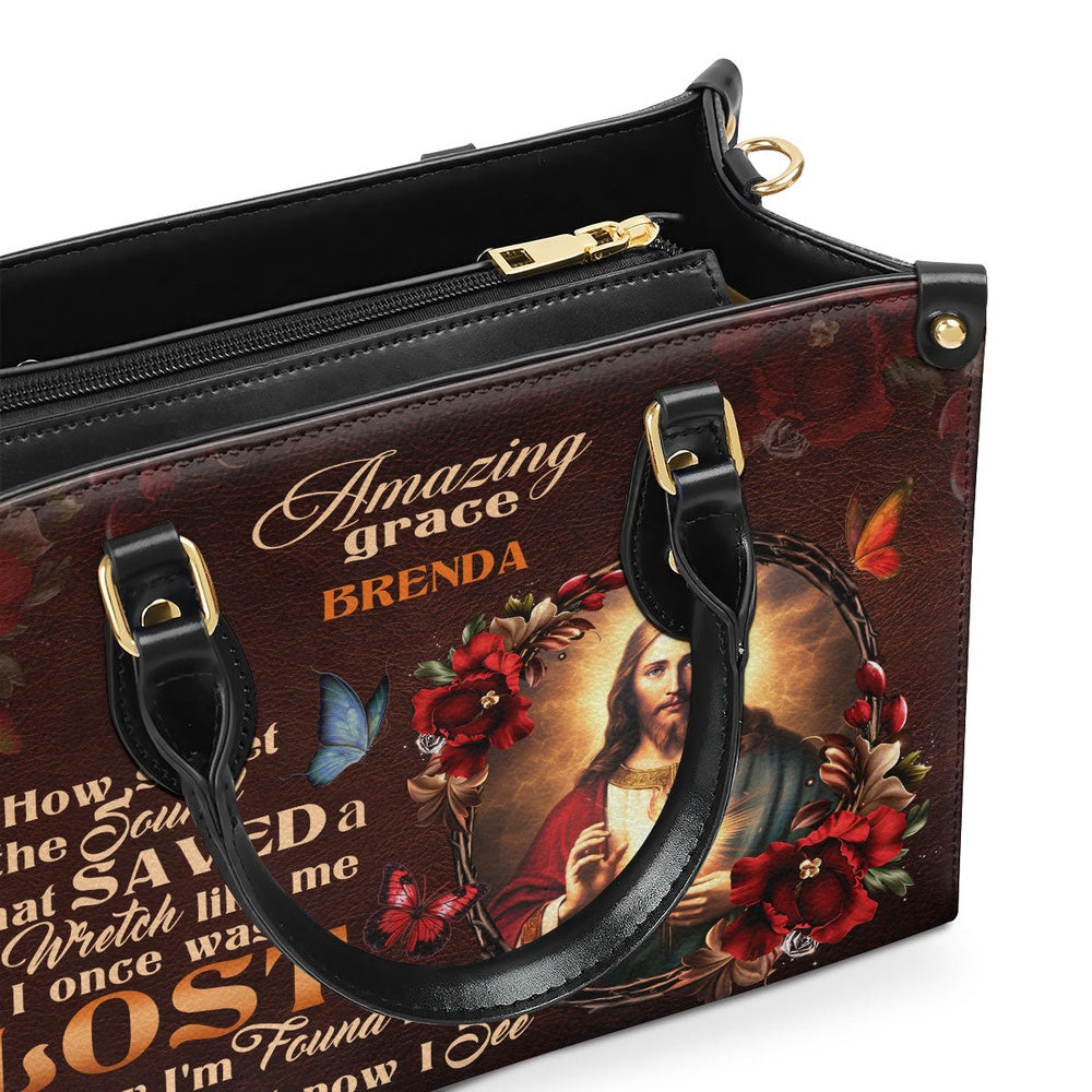 Personalized Christian Leather Bag, Jesus Amazing Grace Leather Handbag, Faith Handbag