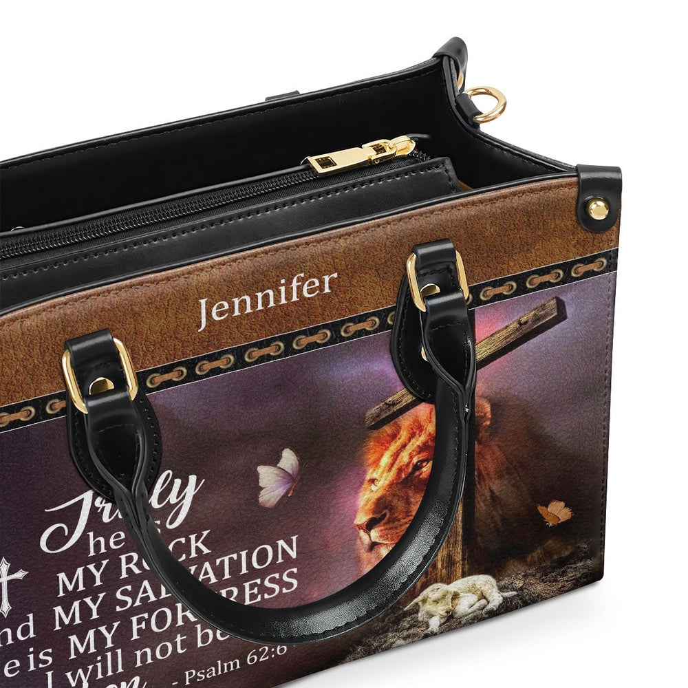 Personalized Christian Leather Bag, Meaningful Personalized Leather Handbag - Truly He Is My Rock And My Salvation, Faith Handbag