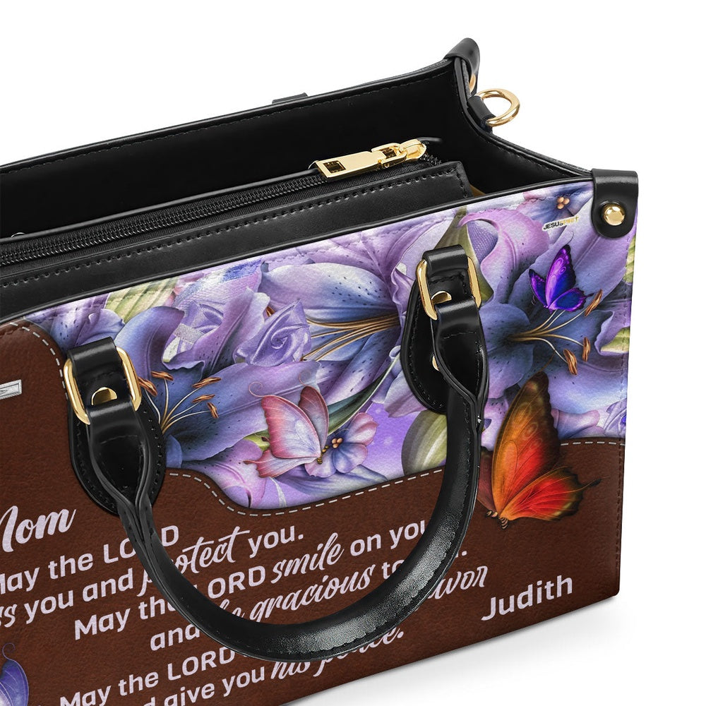 Personalized Christian Leather Bag, Meaningful Personalized Leather Handbag For Mom - May The Lord Bless You And Protect You, Faith Handbag