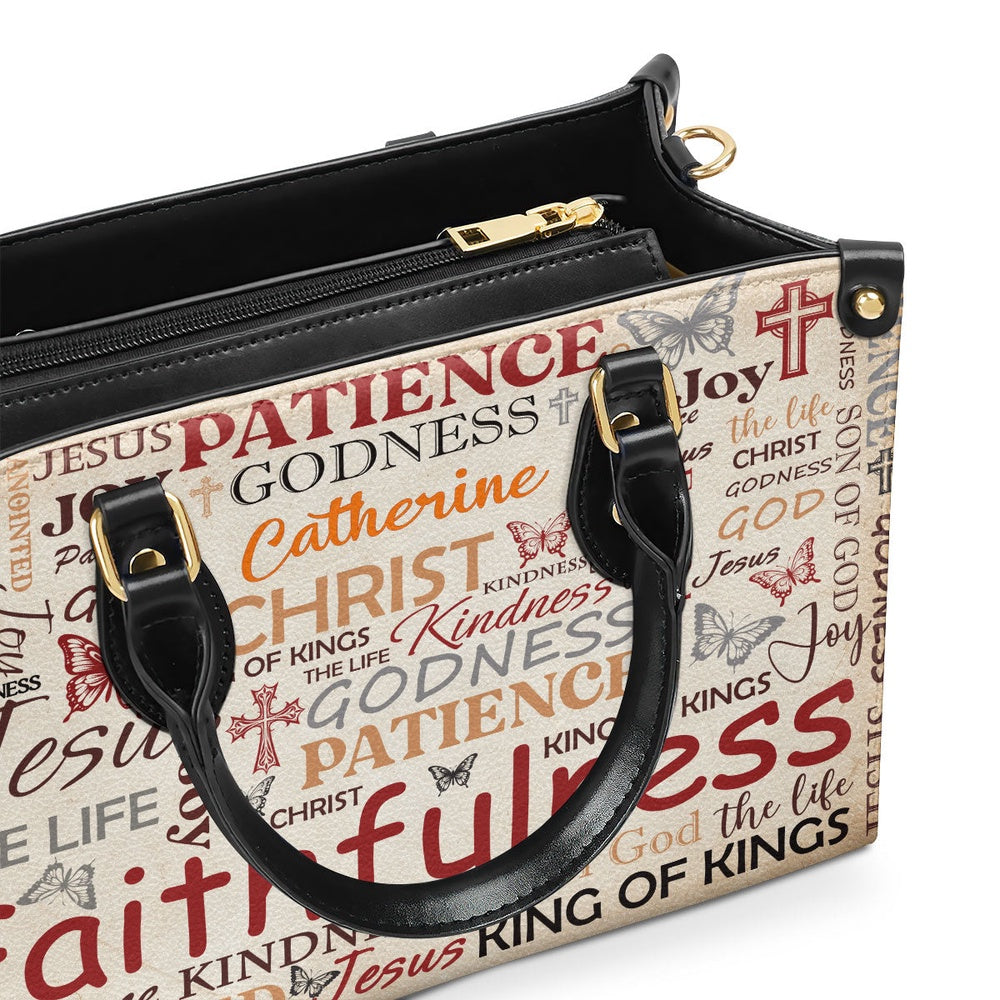 Personalized Christian Leather Bag, Patience Godness Faithfulness Leather Handbag, Faith Handbag