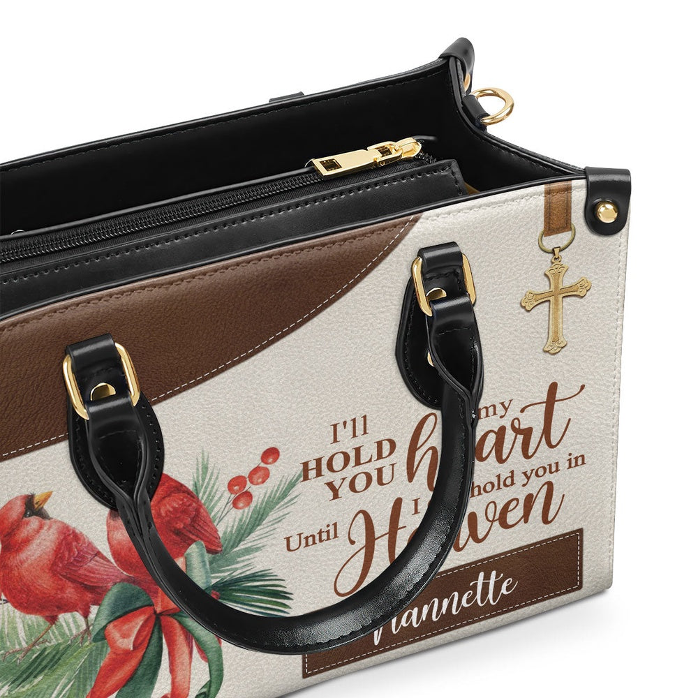 Personalized Christian Leather Bag, Personalized Cardinal Bird Leather Handbag - I‘ll Hold You In My Heart, Faith Handbag