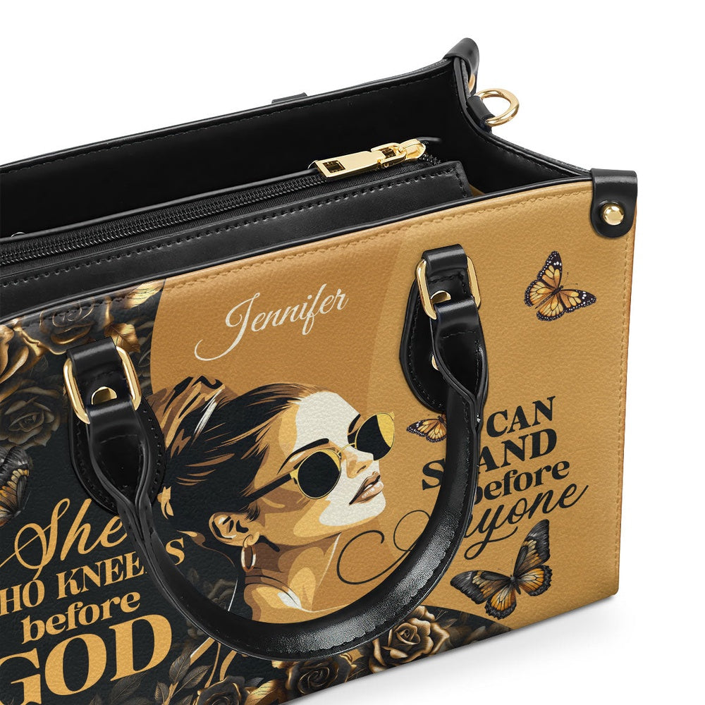 Personalized Christian Leather Bag, She Who Kneels Before God Leather Handbag, Faith Handbag