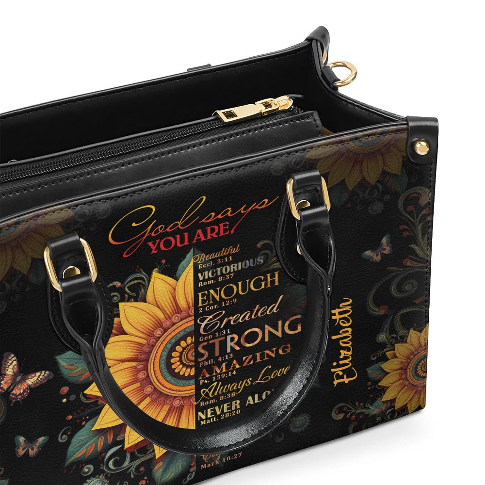 Personalized Christian Leather Bag, Sunflower God Says You Are Leather Handbag, Faith Handbag