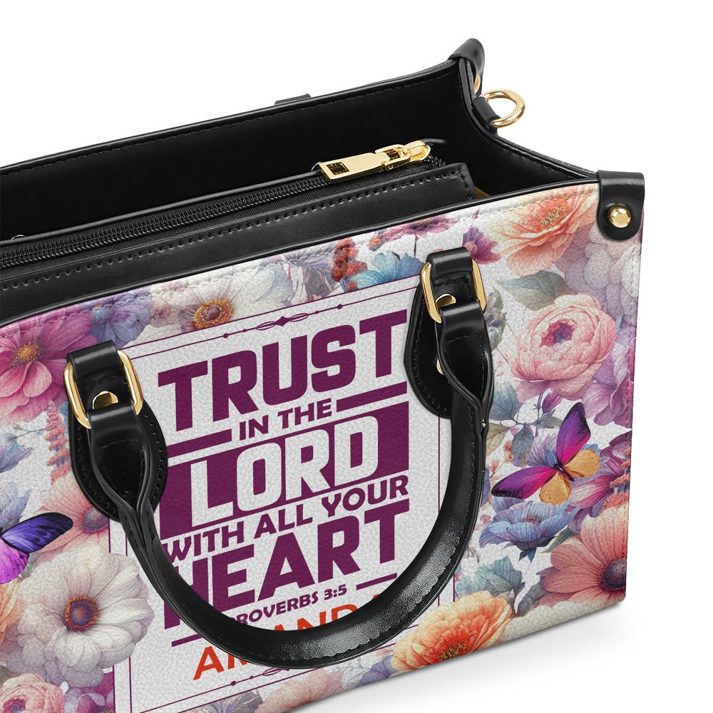 Personalized Christian Leather Bag, Trust In The Lord Proverbs 3 5 Leather Handbag, Faith Handbag