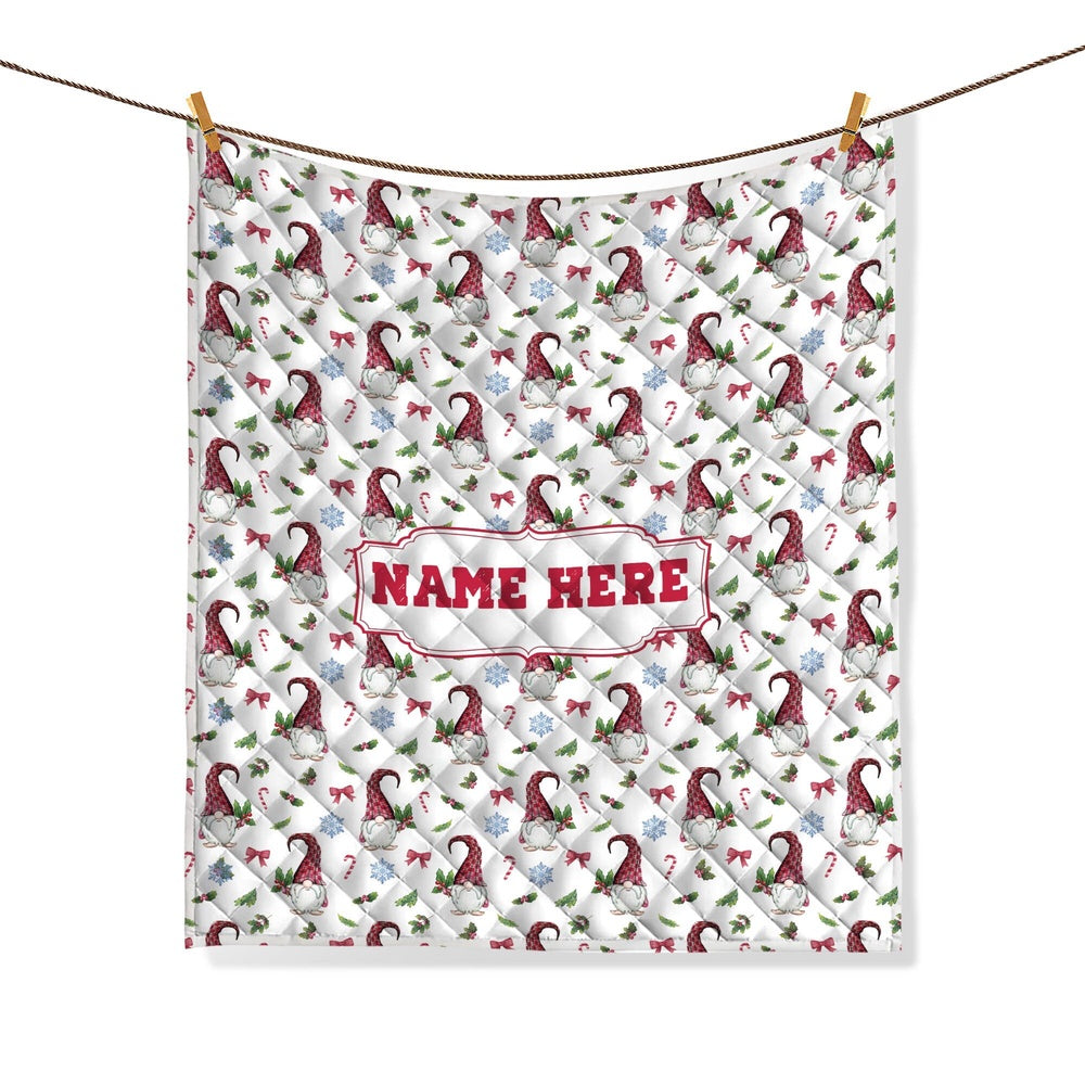 Personalized Christmas Gnome Quilt Set, Xmas Gnomes Pattern Quilt Blanket & Pillowcases