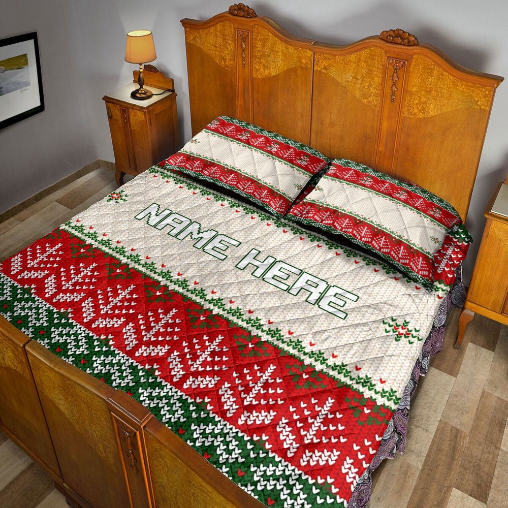 Personalized Christmas Quilt Set, Christmas Ugly Sweater Xmas Tree Holiday Quilt Blanket