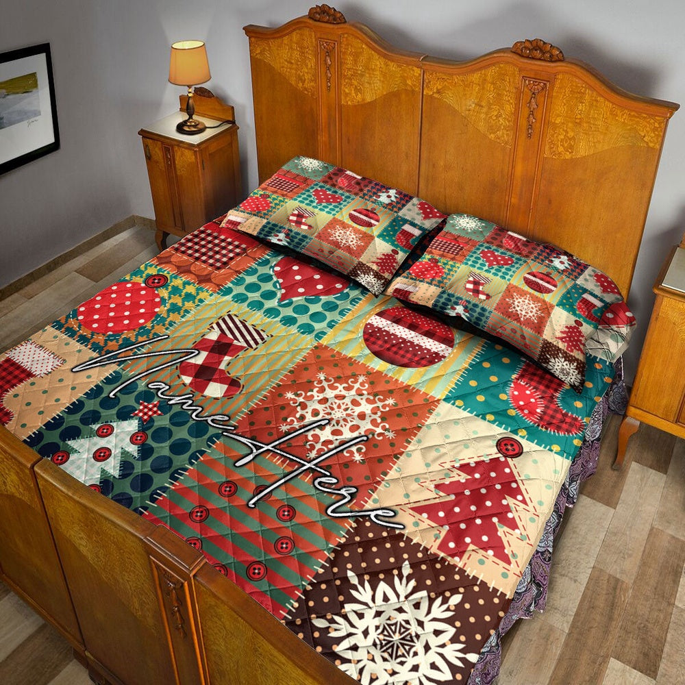 Personalized Christmas Quilt Set, Cozymas Patchwork Xmas Winter Quilt Blanket