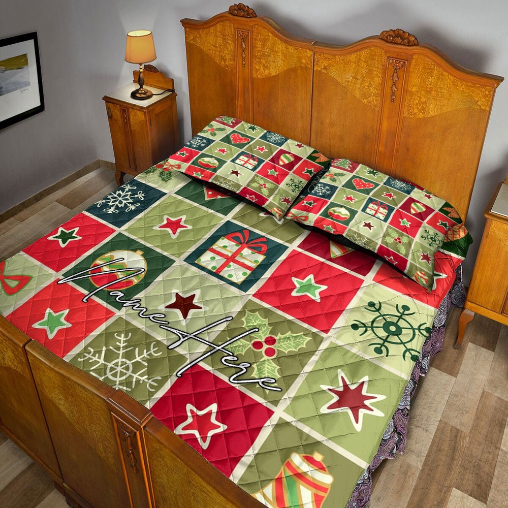Personalized Christmas Quilt Set, Patchworkmas Xmas Tree Winter Quilt Blanket