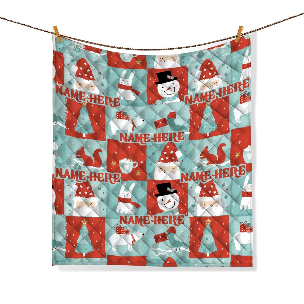Personalized Christmas Quilt Set, Xmas Snowman Santa Pattern Quilt Blanket & Pillowcases