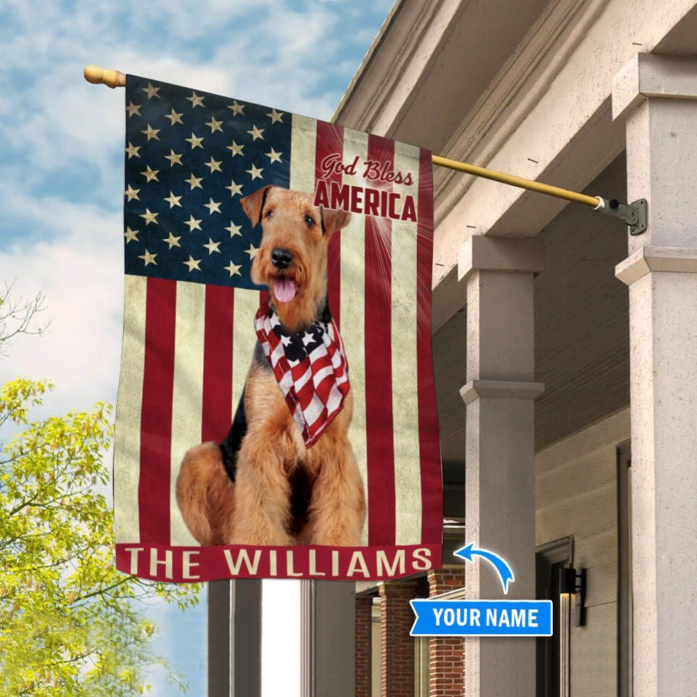 Personalized Dog Flags, Airedale Terrier God Bless America Flag, Dog Flag For House, Garden Flags Dogs, Dog House Flags