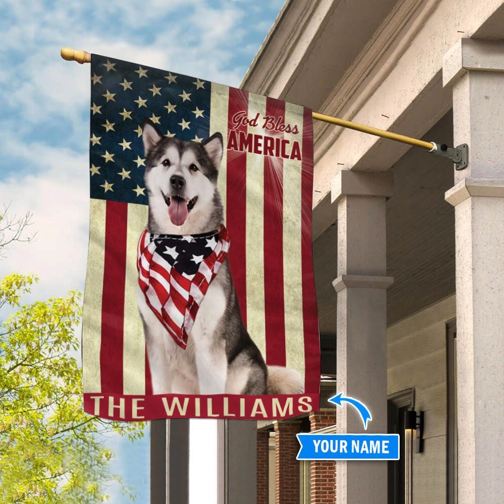 Personalized Dog Flags, Alaskan Malamute God Bless America Flag, Dog Flag For House, Garden Flags Dogs, Dog House Flags