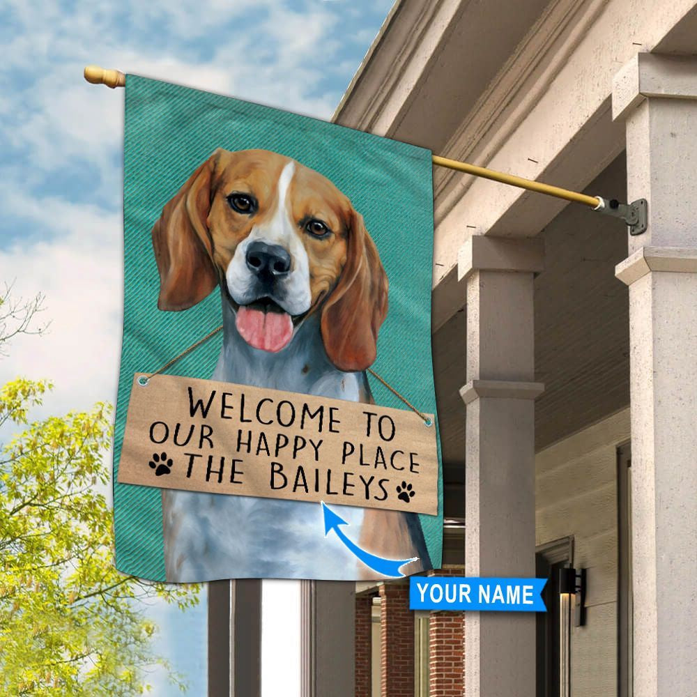 Personalized Dog Flags, Beagle-Welcome To Our Happy Place Flag, Dog Flag For House, Garden Flags Dogs, Dog House Flags