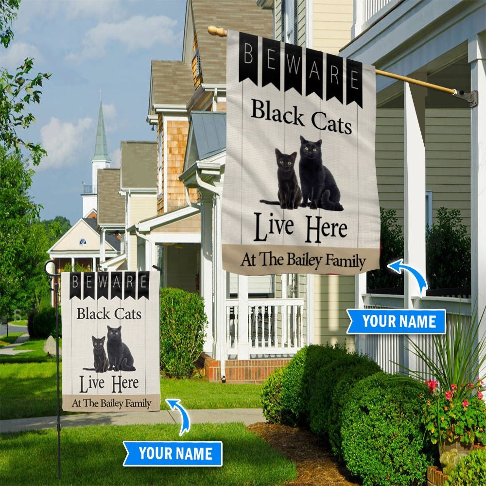 Personalized Dog Flags, Beware Black Cats Live Here Flag, Garden Flags Dogs, Dog House Flags