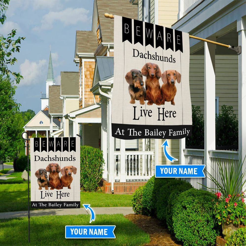 Personalized Dog Flags, Beware Dachshunds Live Here Flag, Gift For Dog Lovers, Custom Dog Garden Flags, Garden Flags Dogs, Dog House Flags
