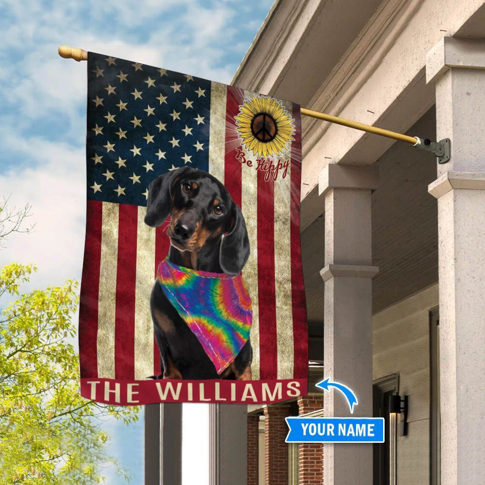 Personalized Dog Flags, Black Dachshund Hippie Flag, Dog Flag For House, Garden Flags Dogs, Dog House Flags