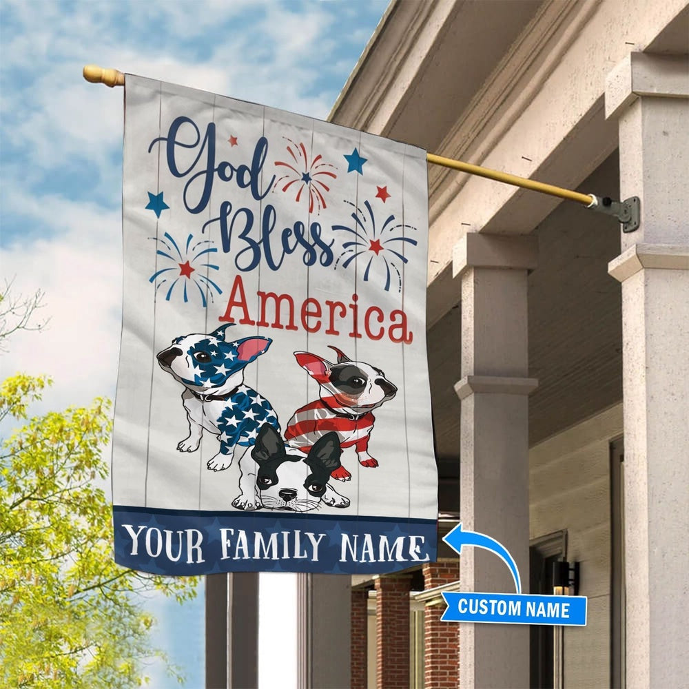 Personalized Dog Flags, Boston Terrier Firework Blue Flag, Custom Dog Garden Flags, Garden Flags Dogs, Dog House Flags