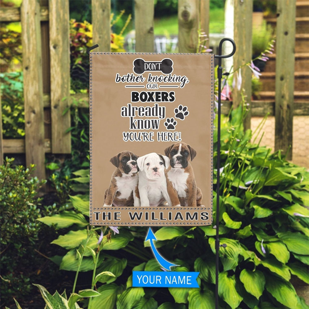 Personalized Dog Flags, Boxer Don't Bother Knocking Flag, Custom Dog Garden Flags, Garden Flags Dogs, Dog House Flags