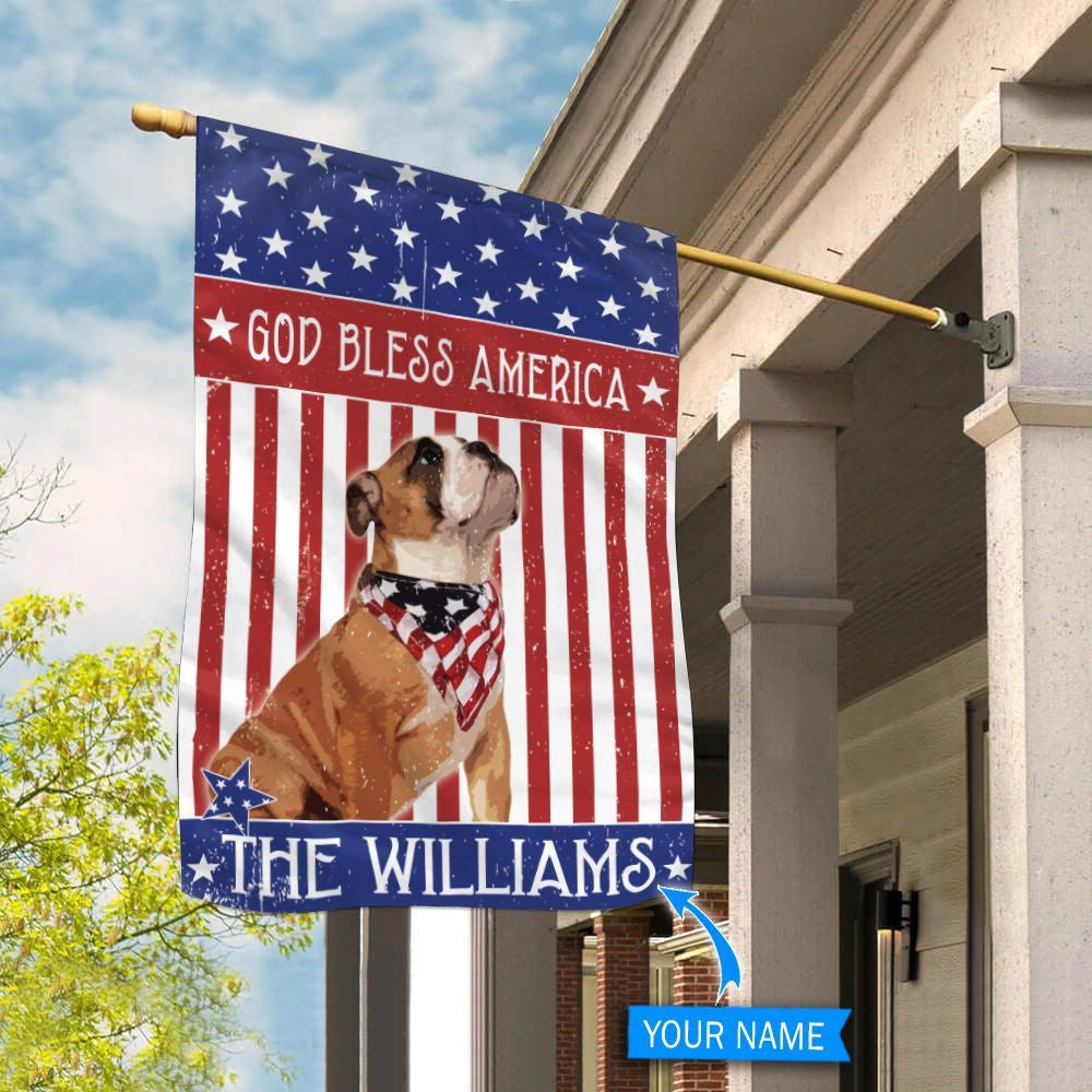 Personalized Dog Flags, Bulldog God Bless America Flag, Custom Dog Garden Flags, Garden Flags Dogs, Dog House Flags
