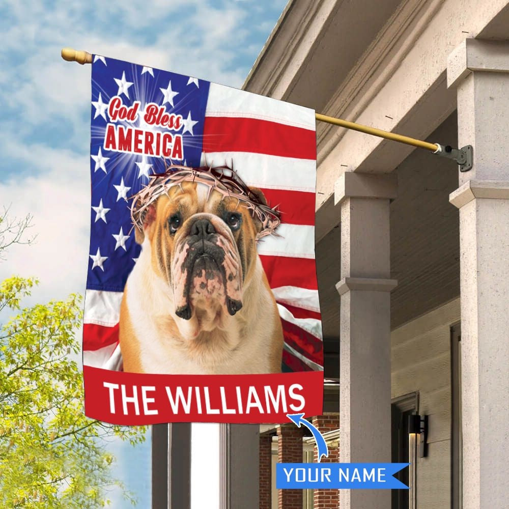 Personalized Dog Flags, Bulldog God Bless America House Flag, Garden Flags Dogs, Dog House Flags
