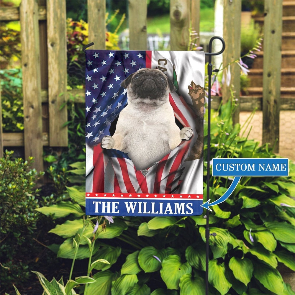 Personalized Dog Flags, California Pug Garden Flag, Garden Flags Dogs, Dog House Flags