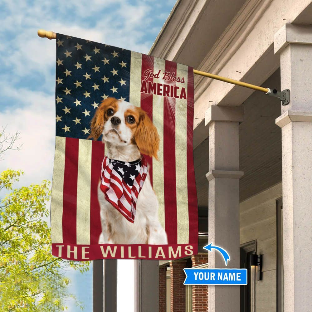 Personalized Dog Flags, Cavalier King Charles Spaniel God Bless America Flag, Custom Dog Garden Flags, Dog Flags Outdoor, Dog House Flags