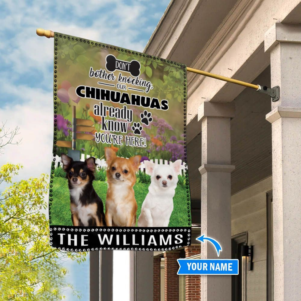 Personalized Dog Flags, Chihuahuas Don't Bother Knocking Flag, Custom Dog Garden Flags, Garden Flags Dogs, Dog House Flags