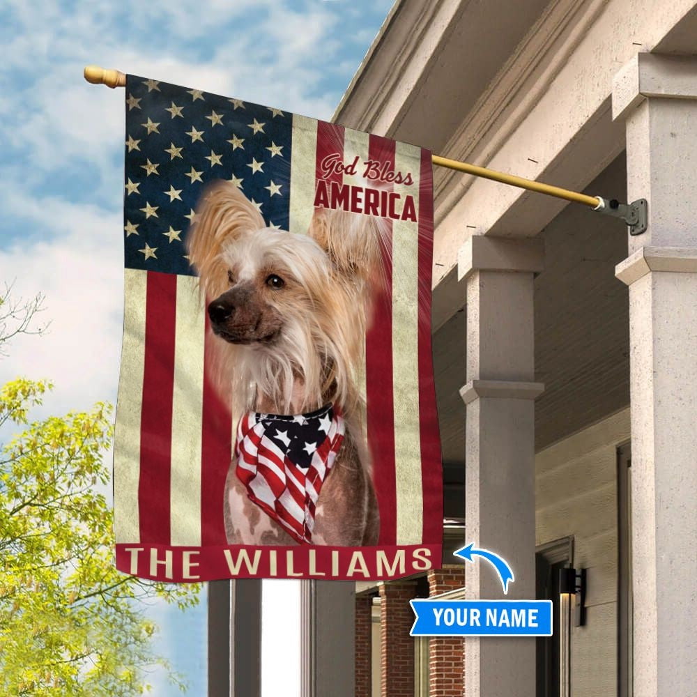 Personalized Dog Flags, Chinese Crested Dog God Bless America Flag, Custom Dog Garden Flags, Dog Flags Outdoor, Garden Flags Dogs, Dog House Flags