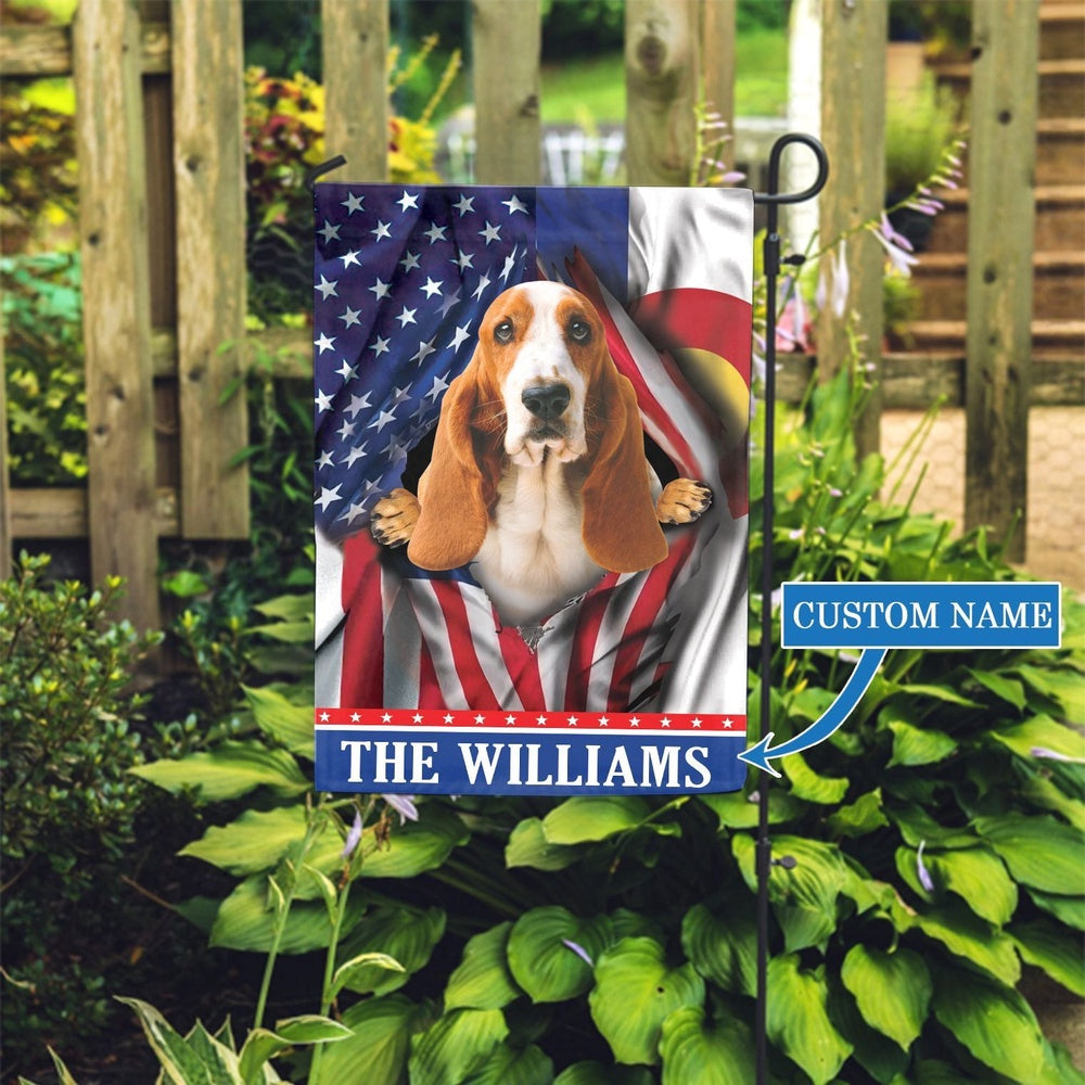 Personalized Dog Flags, Colorado Basset Hound Garden Flag, Garden Flags Dogs, Dog House Flags