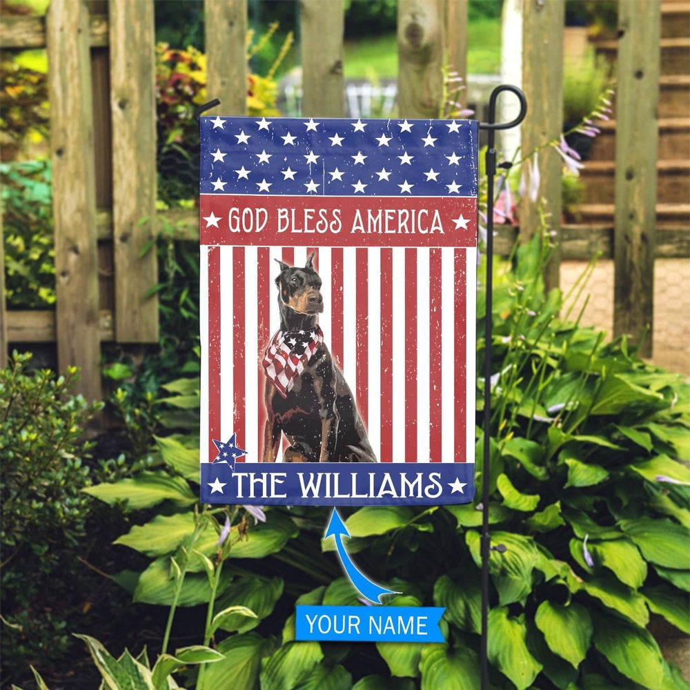 Personalized Dog Flags, Doberman Pinscher God Bless America Flag, Dog Flags Outdoor, Garden Flags Dogs, Dog House Flags