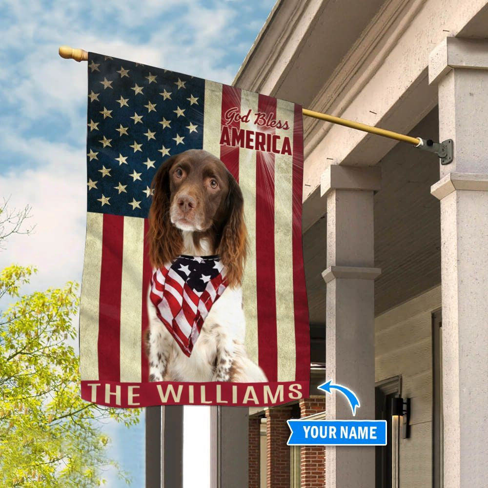 Personalized Dog Flags, English Springer Spaniel God Bless America Flag, Custom Dog Garden Flags, Dog Flags Outdoor, Dog House Flags